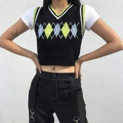 Kinky Cloth Top & Tees 90s Plaid Knitted Sweater Vest 10 Kinky Cloth Top & Tees 90s Plaid Knitted Sweater Vest