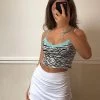 Kinky Cloth Top & Tees Animal Pattern Lace Edge Crop Top