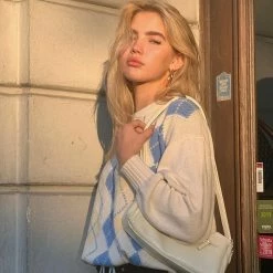 Kinky Cloth Top & Tees Argyle Plaid Loose Knitted Sweater