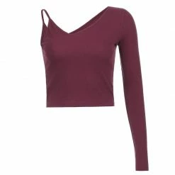 Kinky Cloth Asymmetrical V Neck Ribbed One Shoulder Top Top & Tees