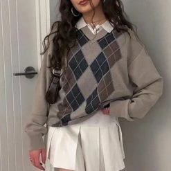 Kinky Cloth Auburn Argyle Plaid Sweater