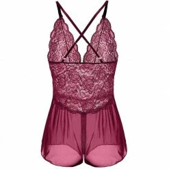 Kinky Cloth Back Cross Band Lace Teddy