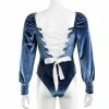 Kinky Cloth Backless Lace Up Velvet Bodysuit Onesies & Bodysuits