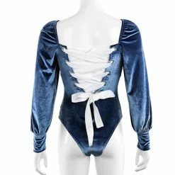 Kinky Cloth Backless Lace Up Velvet Bodysuit Onesies & Bodysuits