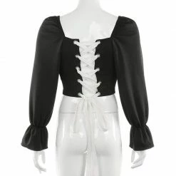 Kinky Cloth Backless White Lace-up Black Top Top & Tees