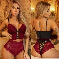 Kinky Cloth Bandage Lace High Waist Lingerie Set Lingerie & Panties