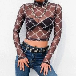 Kinky Cloth Barbwire Long Sleeve Crop Top Goth