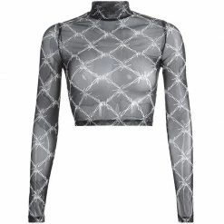 Kinky Cloth Barbwire Long Sleeve Crop Top Goth