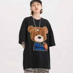Kinky Cloth Bear Embroidery Gothic Loose T-Shirt