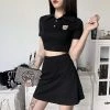 Kinky Cloth Bear Patchwork Crop Shirt & Skirt Goth