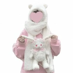 Kinky Cloth Kawaii Bear Plush Hooded Scarves