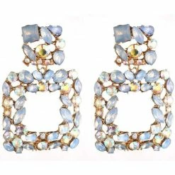 Kinky Cloth Jewelry Big Square Drop Crystal Earrings