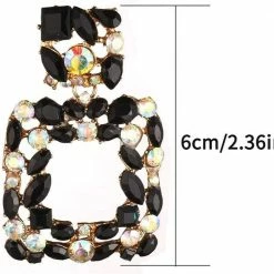 Kinky Cloth Jewelry Big Square Drop Crystal Earrings