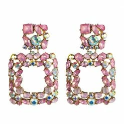 Kinky Cloth Jewelry Big Square Drop Crystal Earrings