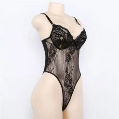 Kinky Cloth Lingerie & Panties Black Bow Lace Bodysuit