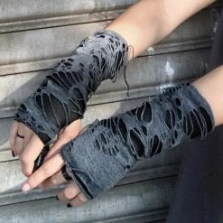 Kinky Cloth Broken Slit Fingerless Gloves