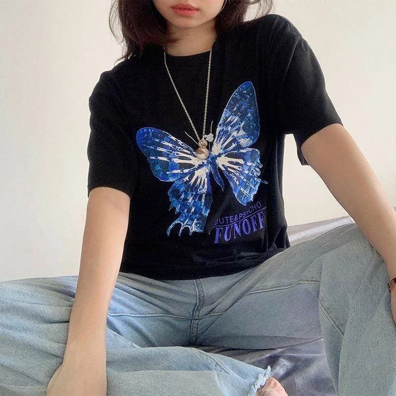Kinky Cloth Black Butterfly Graphic T-Shirt 2 Kinky Cloth Black Butterfly Graphic T-Shirt