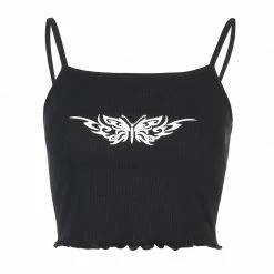 Kinky Cloth Top & Tees Black Butterfly Printed Camis Crop Top
