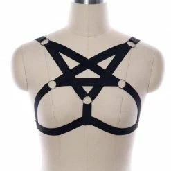Kinky Cloth Black Elastic Pentagram Strap Harness BDSM