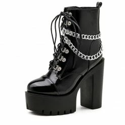 Kinky Cloth Black Gothic Chain Ankle Boots