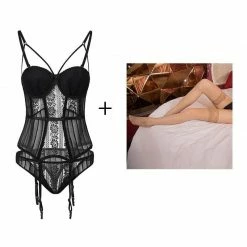 Kinky Cloth Black Gothic Corset Lingerie Bra Set
