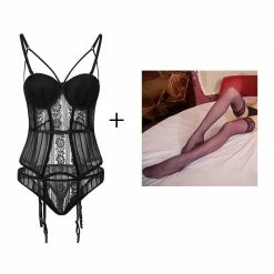 Kinky Cloth Black Gothic Corset Lingerie Bra Set