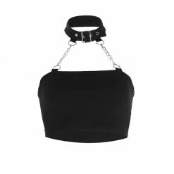 Kinky Cloth Black Gothic Halter Chain Crop Top
