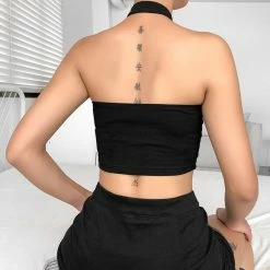 Kinky Cloth Black Gothic Halter Chain Crop Top