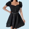 Kinky Cloth Black Gothic Lace Up Mini Dress