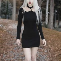 Kinky Cloth Black Halter Gothic Mini Dress