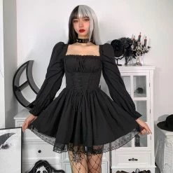 Kinky Cloth Goth Black Lace-Up Dress