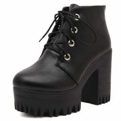 Kinky Cloth Black Laced Platform Boots
