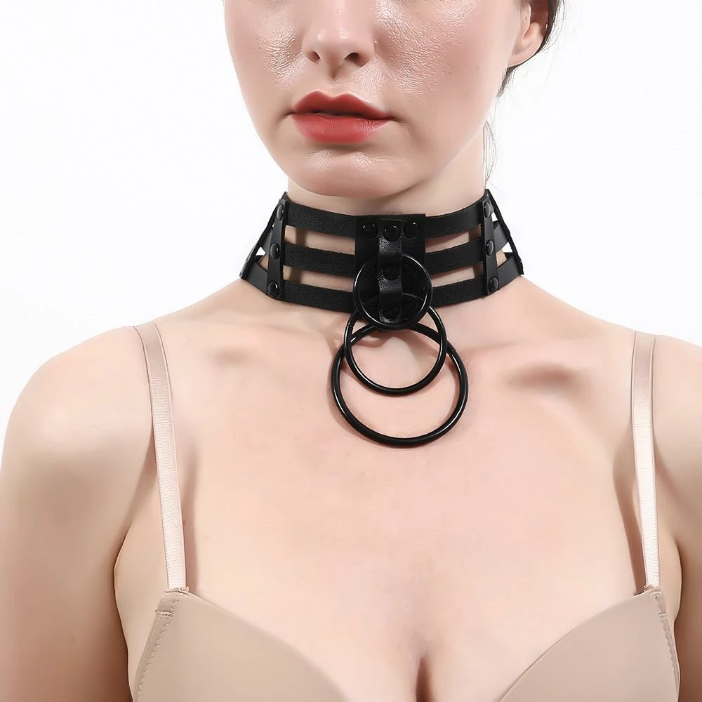 Kinky Cloth Black Layered O-Ring Cage Choker 1 Kinky Cloth Black Layered O-Ring Cage Choker