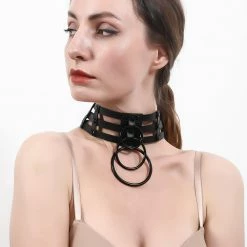 Kinky Cloth Black Layered O-Ring Cage Choker 6 Kinky Cloth Black Layered O-Ring Cage Choker