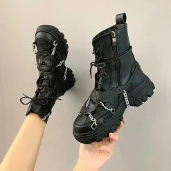 Kinky Cloth Black Leather Army Boots On Sale