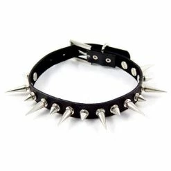 Kinky Cloth Goth Black Leather Rivet Spiked Choker