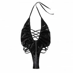 Kinky Cloth BDSM Deep V Cut Zipper Skinny Bodysuit