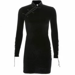 Kinky Cloth Punk Black Side Lace Up Cheongsam Bodycon 12 Kinky Cloth Punk Black Side Lace Up Cheongsam Bodycon