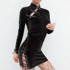 Kinky Cloth Punk Black Side Lace Up Cheongsam Bodycon