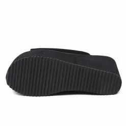 Kinky Cloth Footwear Black Slip On Platform Wedge