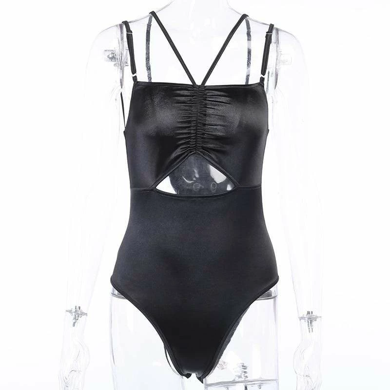 Kinky Cloth Raves & Festivals Black Spaghetti Strap Bodysuit 2 Kinky Cloth Raves & Festivals Black Spaghetti Strap Bodysuit