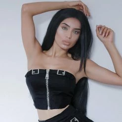 Kinky Cloth Black Tube Zipper Crop Top Top & Tees