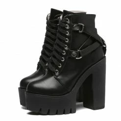 Kinky Cloth Black Ultra Heeled Platform Boots Punk