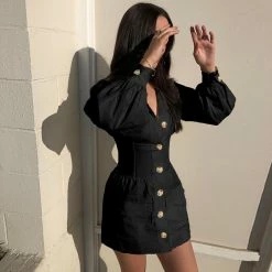 Kinky Cloth Dresses Black Vintage Big Button Short Dress