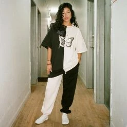 Kinky Cloth Black White Butterfly Loose T-Shirt