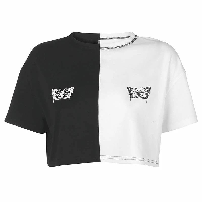 Kinky Cloth Top & Tees Black White Patchwork Crop Top 6 Kinky Cloth Top & Tees Black White Patchwork Crop Top