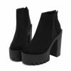 Kinky Cloth Black Zipper Back Platform Boots Footwear