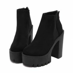 Kinky Cloth Black Zipper Back Platform Boots Footwear