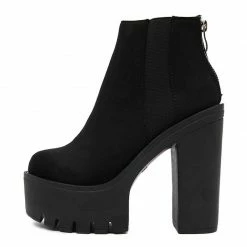 Kinky Cloth Black Zipper Back Platform Boots Footwear