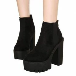 Kinky Cloth Black Zipper Back Platform Boots Footwear